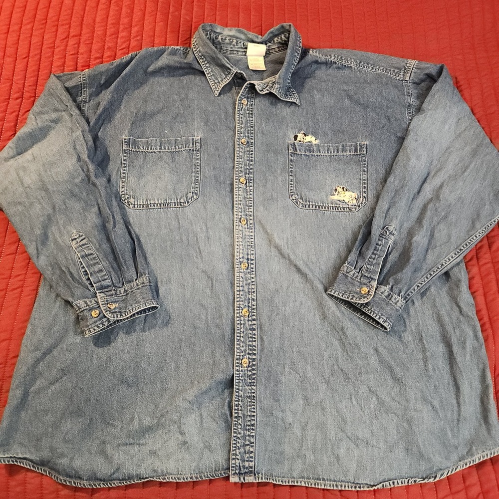 Disney Store 101 Dalmatians Embroidered Denim Button Down Shirt Blue 4X Womens